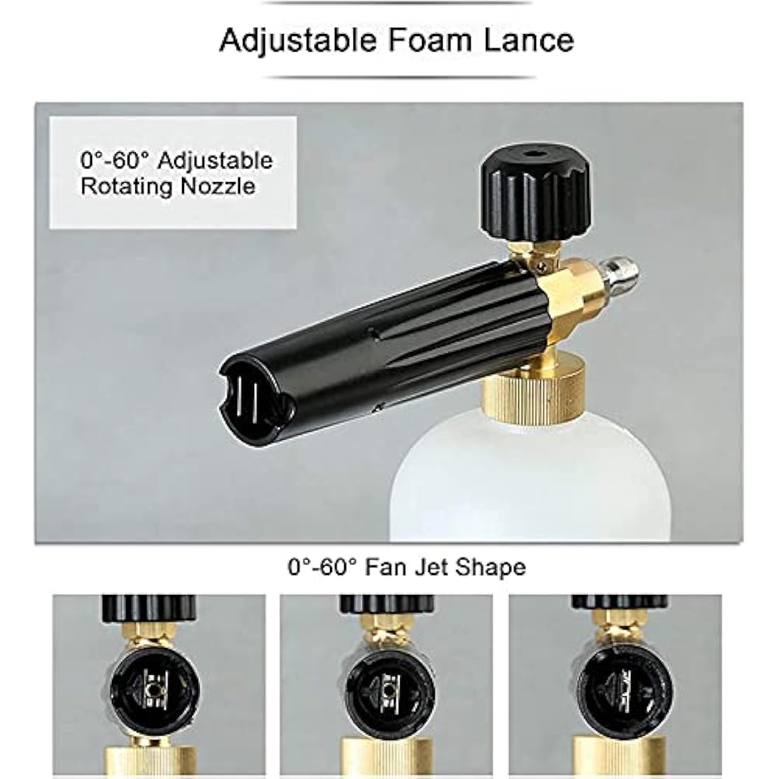 Stone Banks Pressure Washer Foam Lance with 5 Spray Nozzles, 1 Litre, Adjustable Quick Close 1/4 Inch, Foam Cannon Bottle, Soap Dispenser for Car Wash