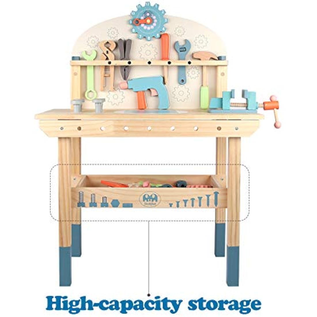 Tool Bench for Kids Toy Play Workbench Wooden Tool Bench Workshop Workbench with Tools Set Wooden Construction Bench Toy for 3 4 5 Year Old Boys Girls