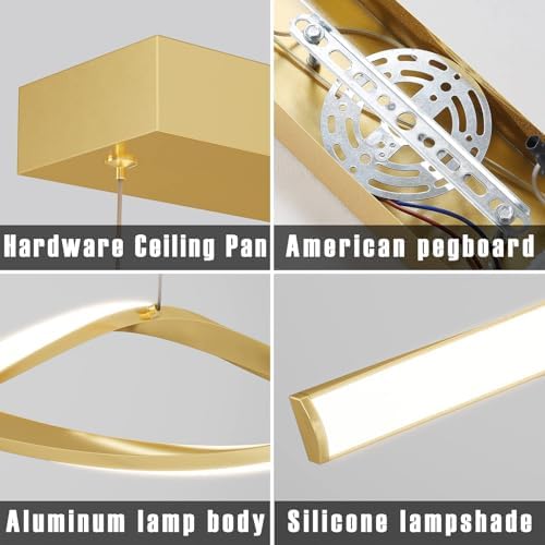 Mikeru 120cm Modern Wave Pendant Light, Gold Kitchen Island Lights Dimmable 10% to 100% Height Adjustable Chandelier 3000K/4500K/6000K 3 Color Change with Memory Function for Restaurant