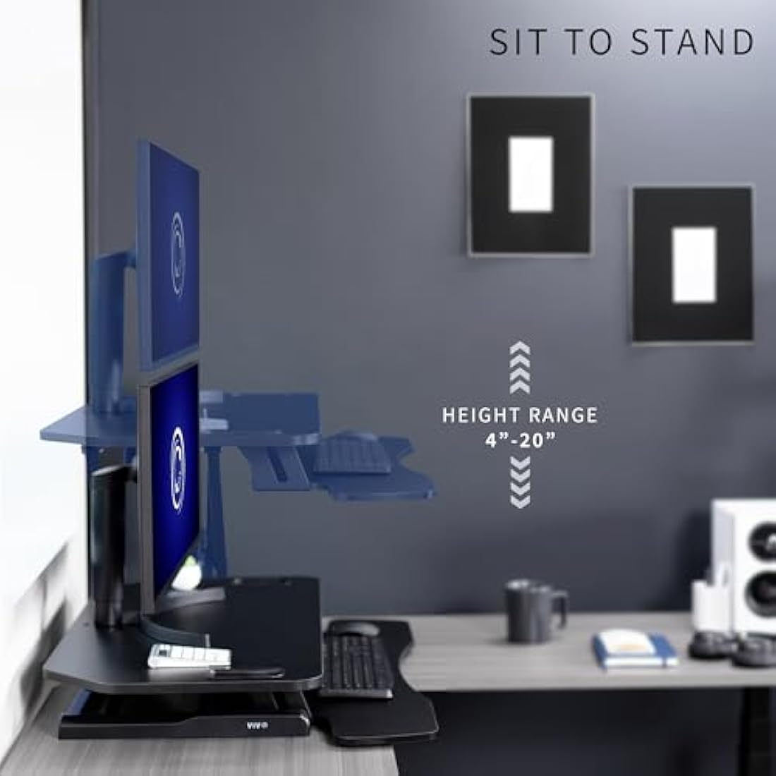 VIVO Extra Wide Corner Height Adjustable 97 cm Stand up Desk Converter, Sit Stand Tabletop Dual Monitor and Laptop Riser Workstation, Black, DESK-V000KL