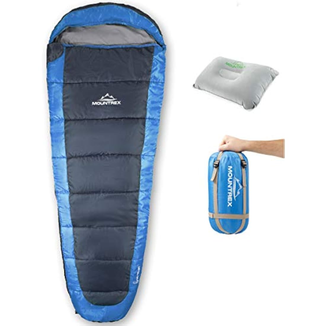 MOUNTREX® Sleeping Bag - Ultralight & Compact (850 g) - Outdoor Summer Sleeping Bag - Mummy Sleeping Bag (205 x 75 cm) - Small Pack Size and Lightweight - for Teenagers and Adults + Bonus Travel