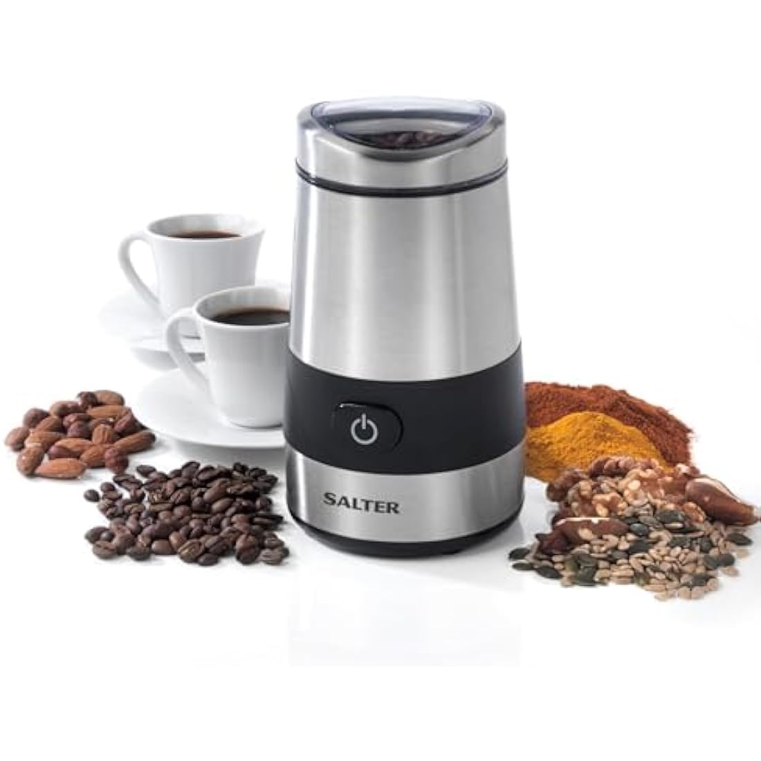 Salter EK2311 Electric Coffee Grinder – Bean, Nut & Spice Grinder, Stainless Steel Blade, 60g Herb Grinding Mill, One Touch Operation, Fast Grinding Machine, Powerful & Compact Transparent Lid, 200W