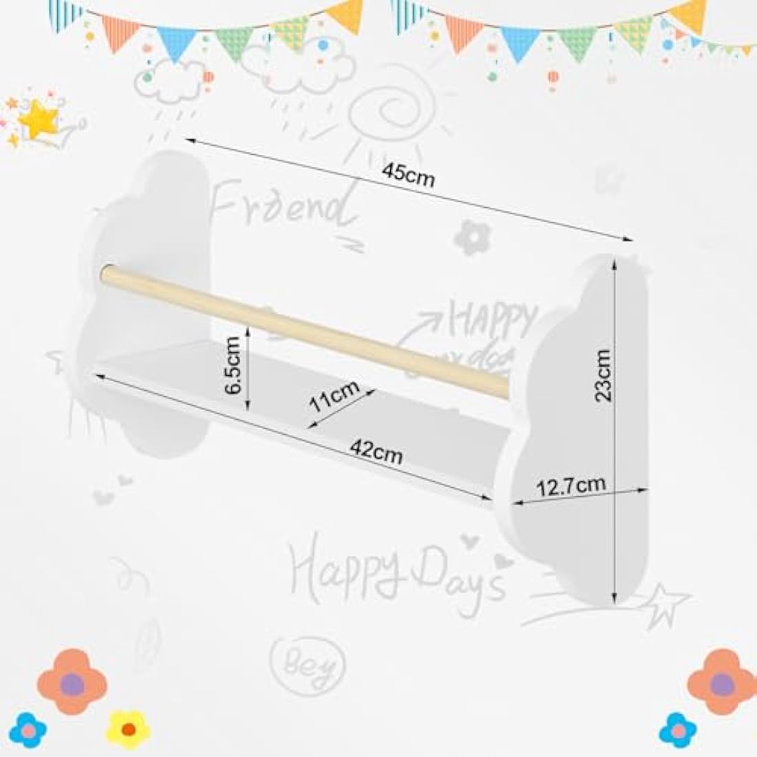 WOLTU Kids Wall Shelves Set of 3 Floating Shelves Kids Bookshelf, Children’s Bookcase Wall Mounted Book Storage Unit, Toy Organiser, Cloud Shape, White, 45x12.7x23cm