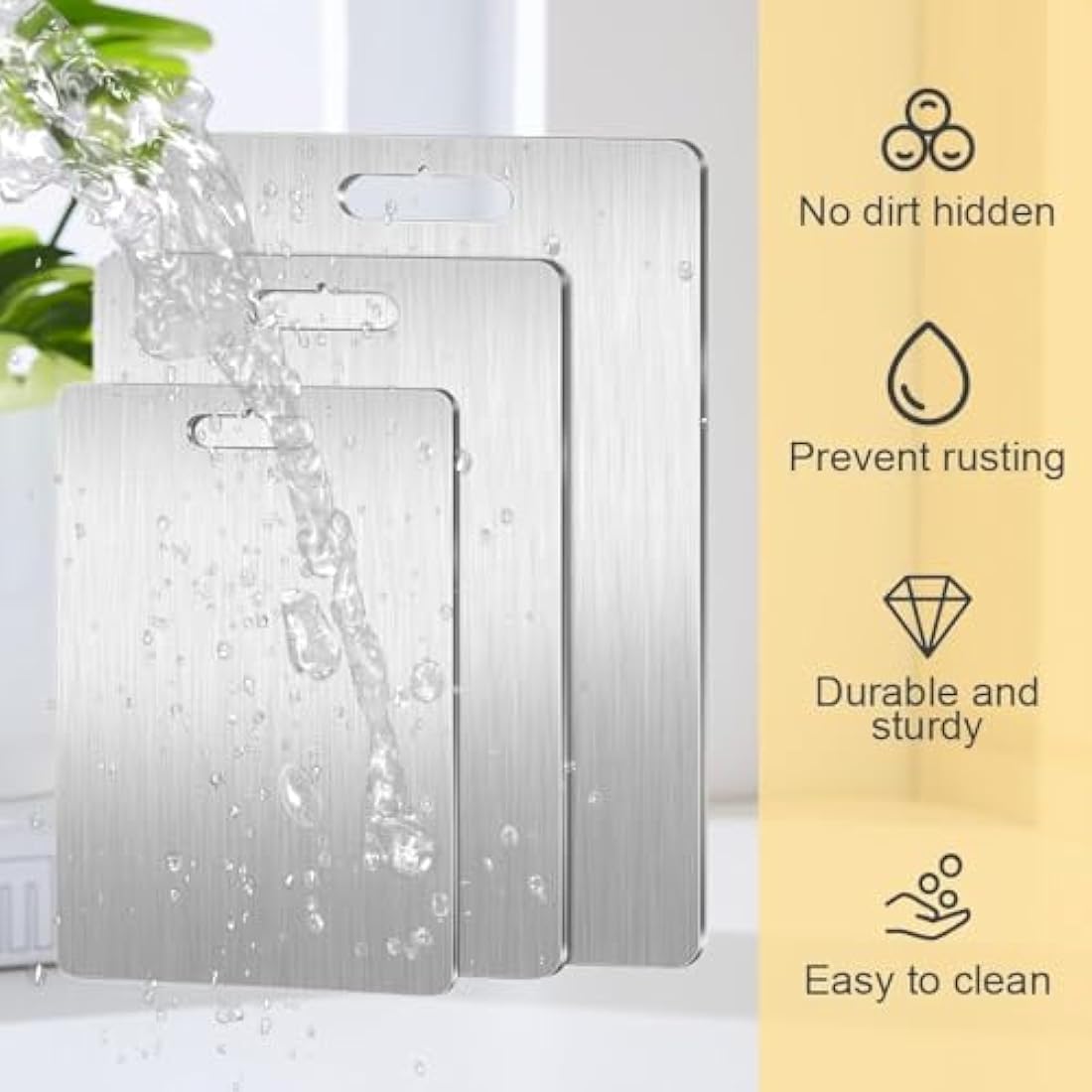 3 Piece Chopping Board Set, Stainless Steel Cutting Boards for Meat, Vegetables, Fruit, Cutting Boards for The Kitchen, Dishwasher-Safe