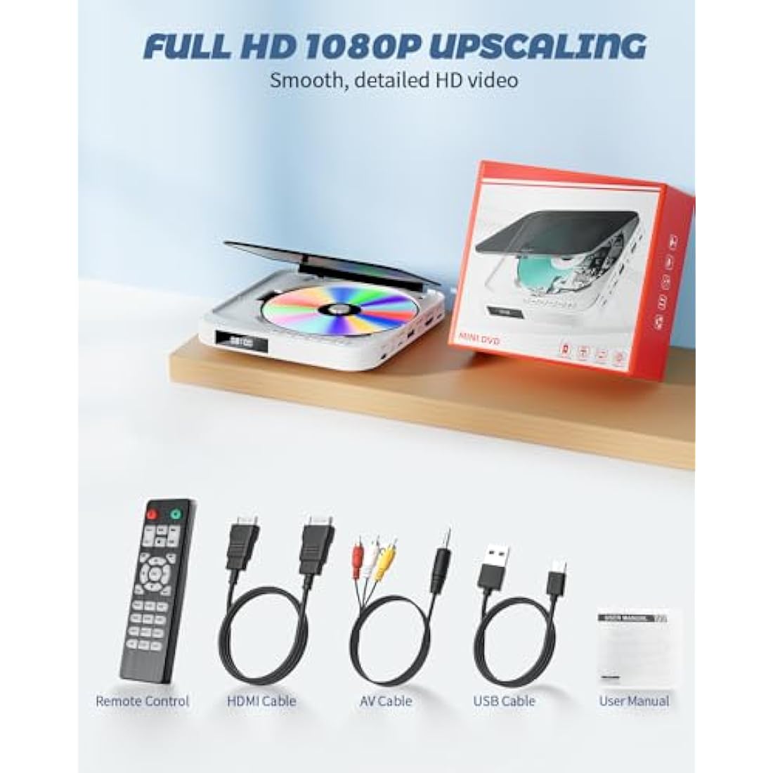 DESOBRY Mini DVD Player - HDMI, 1080P HD Compact DVD Player for Smart TV, All Region Free, AV Output