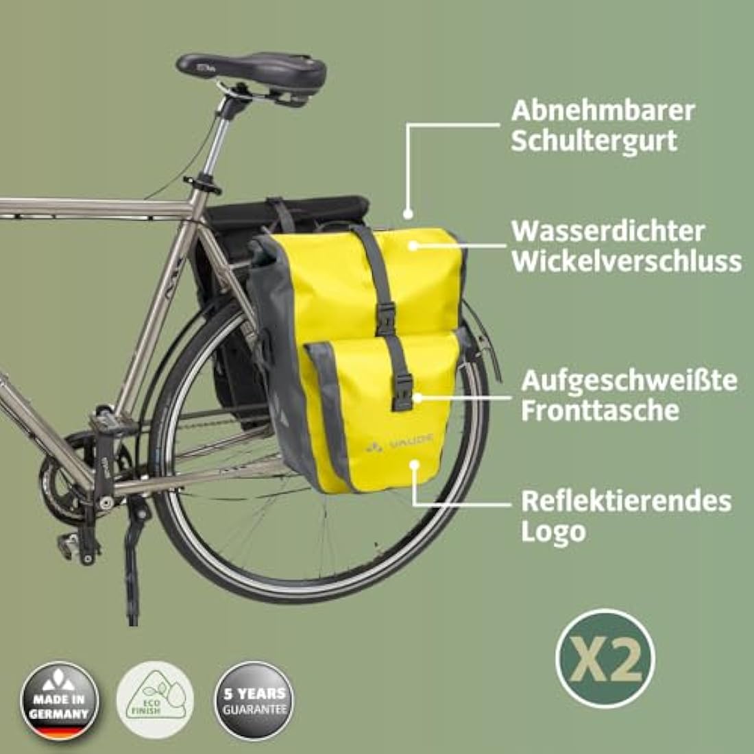 VAUDE Aqua Back Plus Bike Pannier, 2 x Rear Bike Rack Bag Waterproof, 51L Total Volume, Cycling Bag, Easy Mounting - Made in Germany