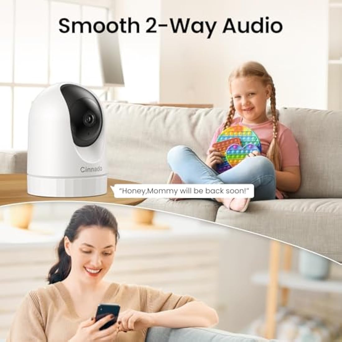 Cinnado WiFi Cameras House Security - 2K Indoor CCTV Baby Monitor Camera for Home Security Wireless 360°, Motion Tracking, Smart Siren, IR Night Vision, D1, 2 Pack
