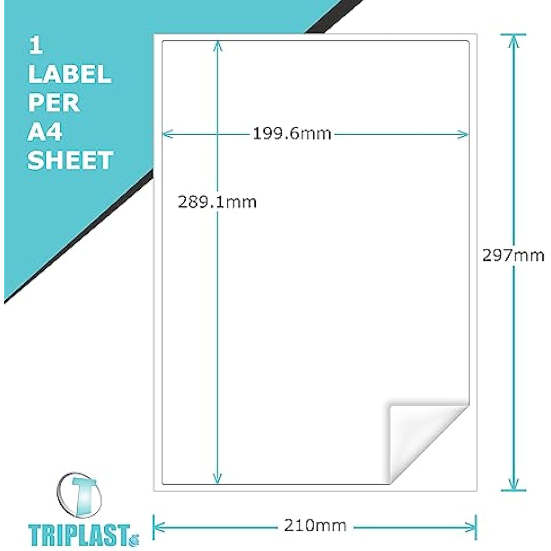 Triplast 50 x Multipurpose A4 Label Sheets - 1 Label Per Sheet (200 x 289mm Each) - Easy Peel White Labels for Inkjet & Laser Printer - Address Labels, Shipping Labels, File Labels, DIY Stickers