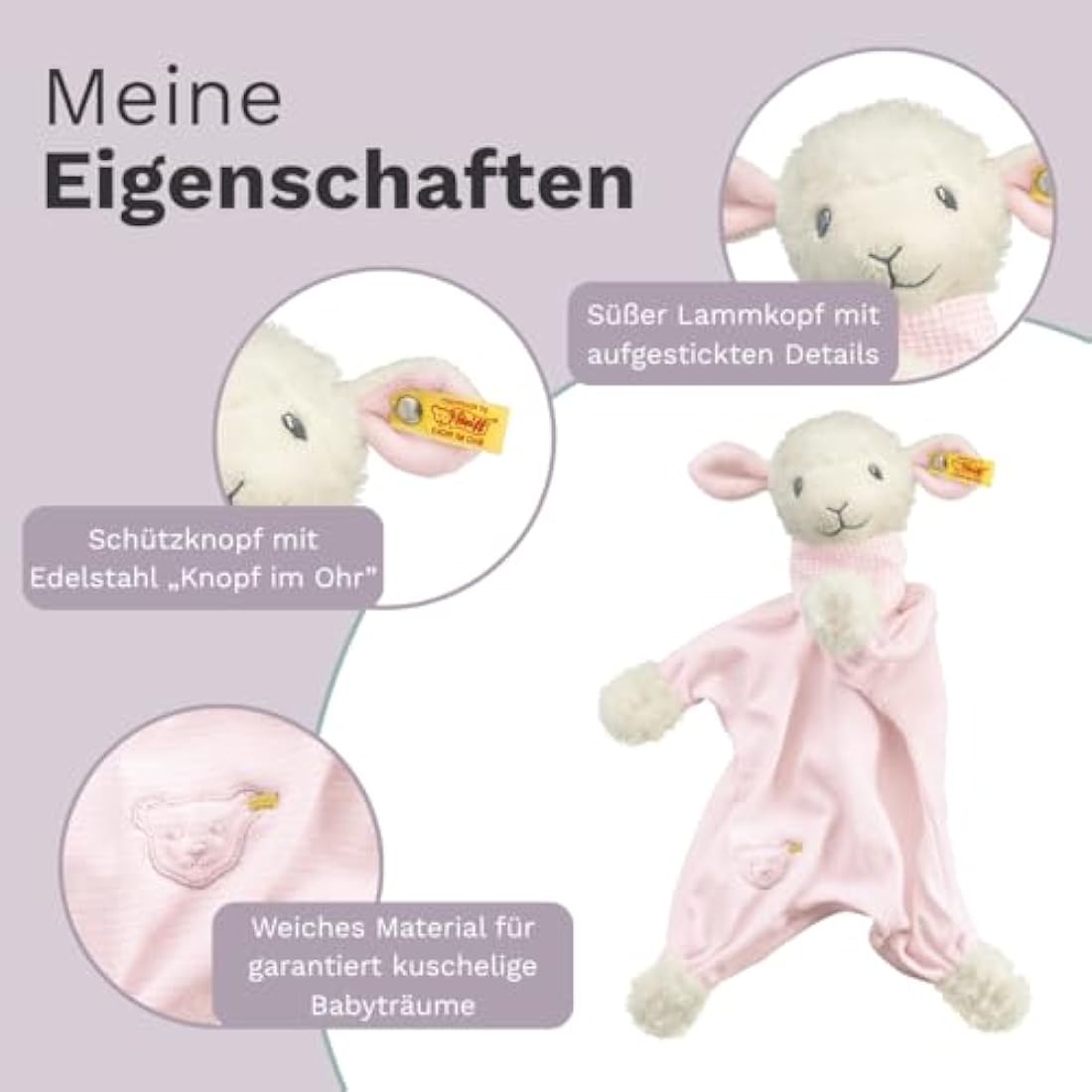 Steiff 30cm Sweet Dreams Lamb Comforter (Pink), (239632)