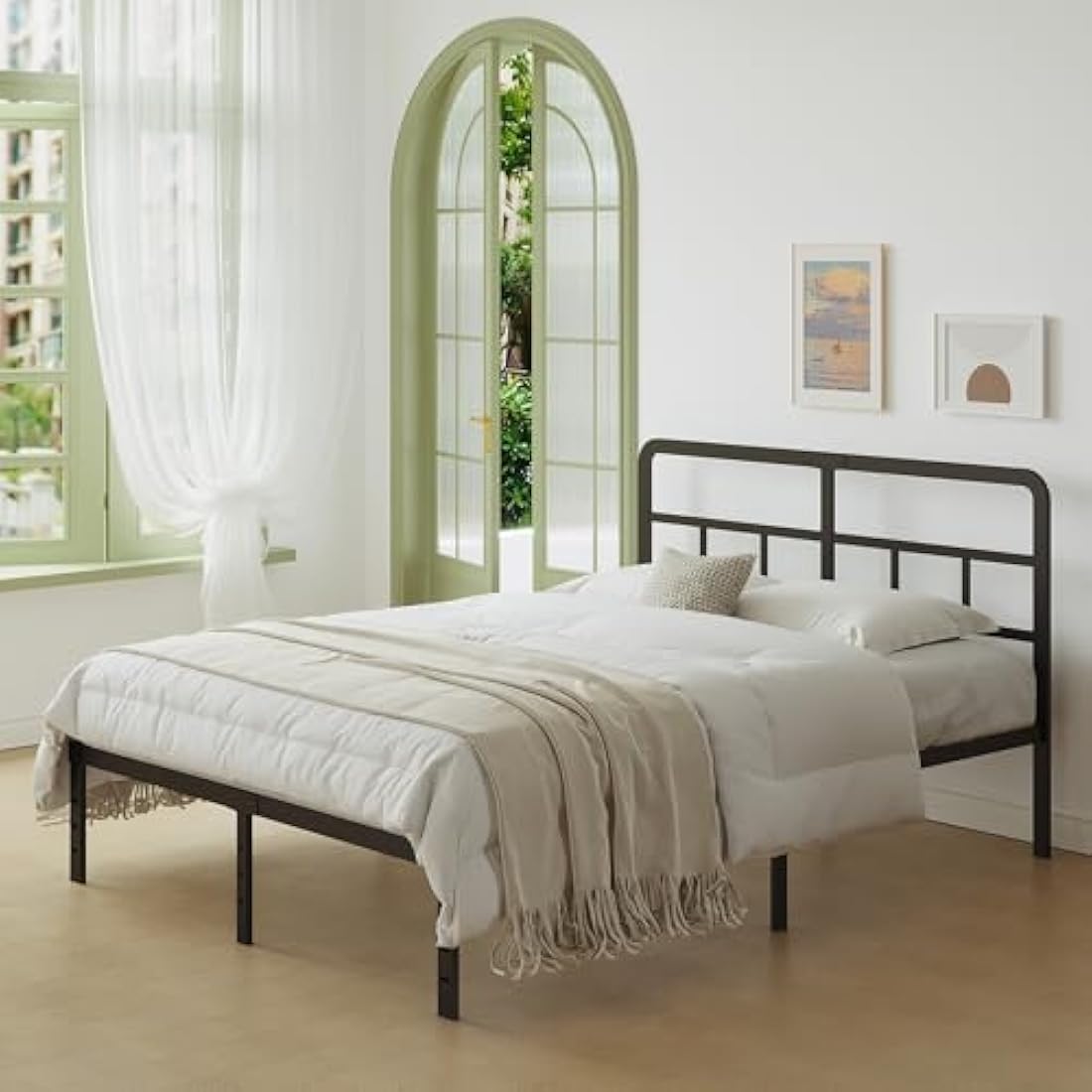 Lutown-Teen Super King Bed Frame 6ft with Curved Headboard, Heavy Duty Metal Bed Frames Super King Size with Steel Slats, 36 cm High, Ample Storage Underneath, Noise Free, Easy Assembly, Black