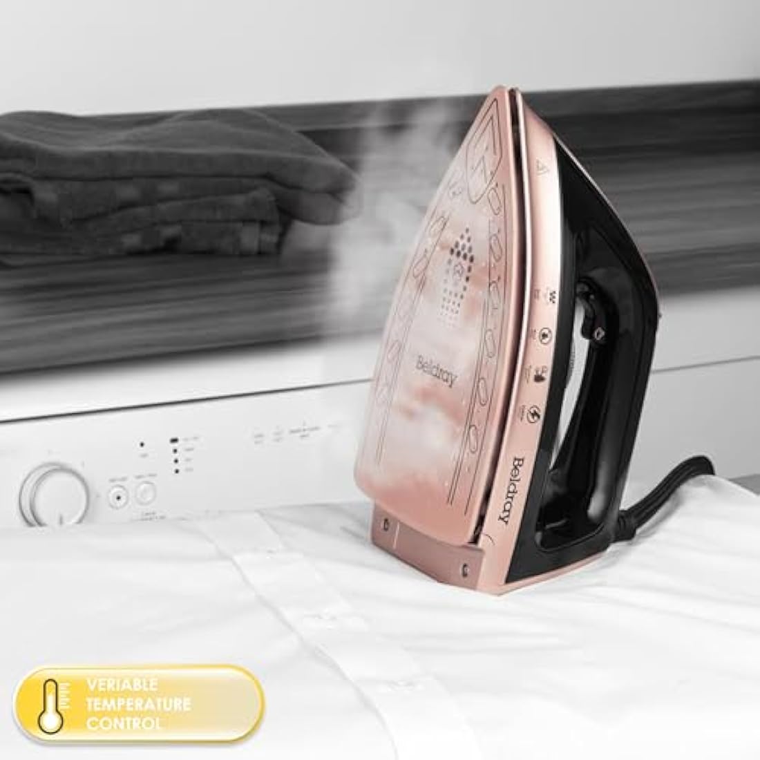 Beldray Steam Station Iron – Steam Generator Iron, Detachable 1.2L Water Tank, Smooth Glide Soleplate, Powerful Steam Burst, Vertical Steam, Adjustable Temperature Dial, 2400W, Rose Gold, BEL01137-150