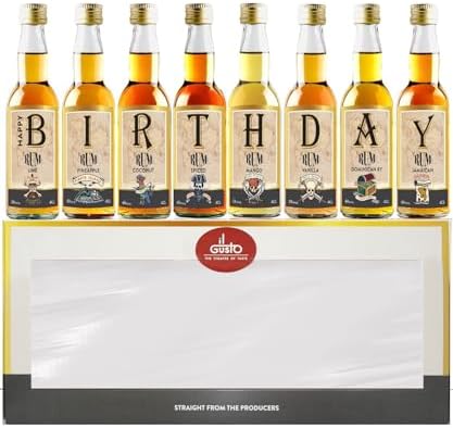 Birthday Rum Tasting Set - Miniature Rum Selection Gift Set Perfect For Any Rum Lover - 40ml Glass Bottles - Made By IL GUSTO (Pack of 8)
