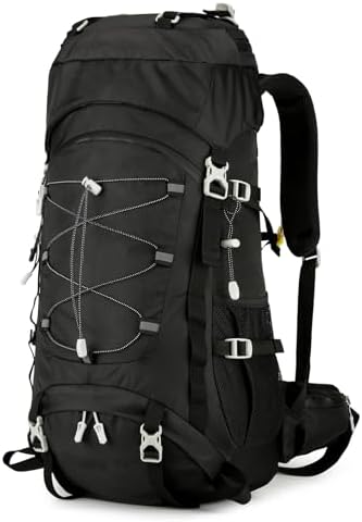 Outplea 60L Hiking Backpack Waterproof for Men Women, Large Camping Backpack with Rain Cover, Mesh Back Hiking Backpack for Travel Trekking Backpacking