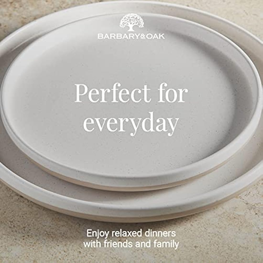 Barbary & Oak BO867007WHT Avena 16 Piece Dinnerware Set, Stoneware, Linen White