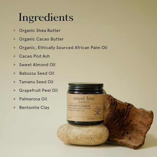 Sweet Bee African Black Soap Face Wash - Clarifying Acne Face Wash for Clear & Radiant Skin - Deep Cleansing Face & Body Exfoliator for Even Skin Tone - Skin Sensitive Body Wash with Sweet Almond Oil