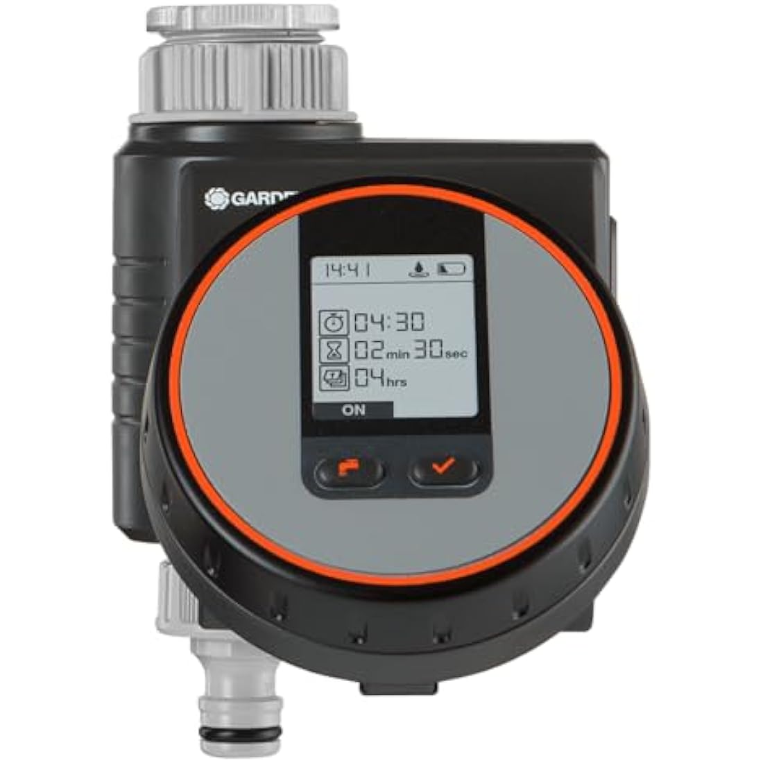 GARDENA Flex irrigation controller for quick automatic irrigation for the terrace and balcony, easy to use, Water Now function, Color Black/Grey/Orange 1890-20