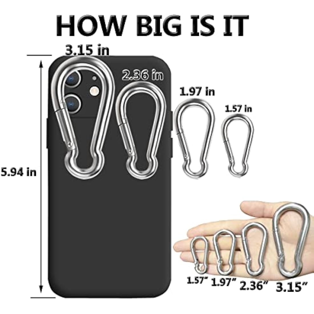 Spring Snap Hooks, 304 Stainless Steel Metal Clip Heavy Duty Rope Connector Small Snap Clamp Key Chain Link Buckle for Hammock Swing Set Outdoor Travel Camping Fishing Hiking