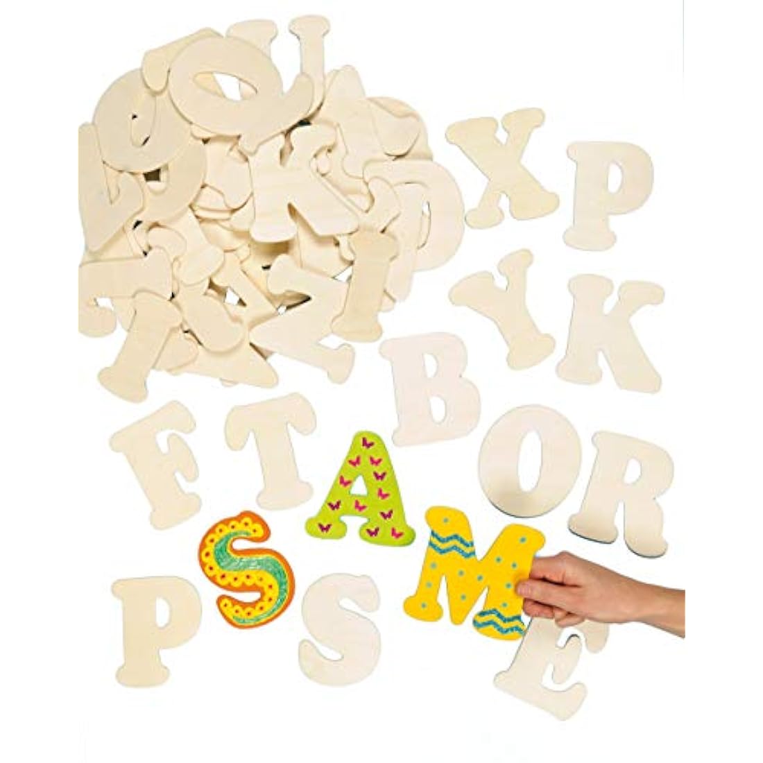 Baker Ross EV266 Wooden Letter Templates (Pack of 52) For Kids to Decorate and Display, 11cm