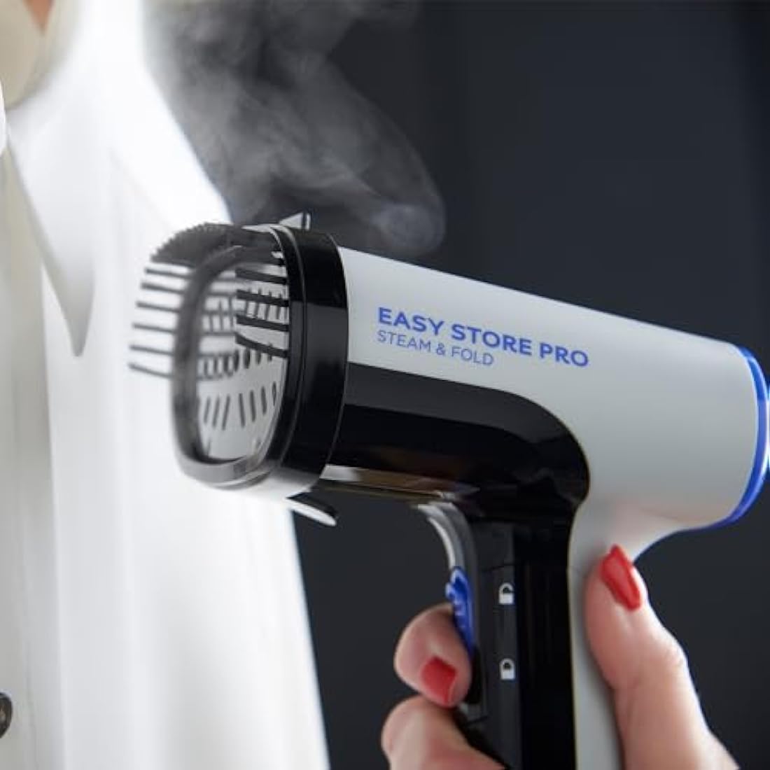 Russell Hobbs Handheld Clothes Steamer [powerful 1500W, Foldable & antibacterial] Steam Genie Easy Store (Sanitises, heats up quickly, 150ml tank, fabric nozzle, ideal for travel) 26740