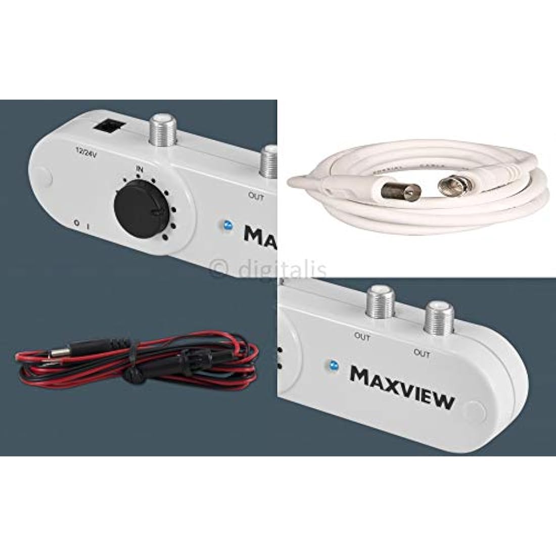 Maxview MXL008 12v or 24v 2 Way TV/FM/DAB Signal Booster with 19dB Variable Gain for Caravans, RV Motorhomes, HGV Trucks, Campervans