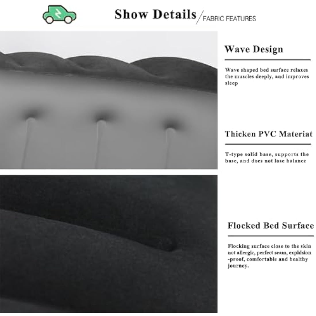 MEIRRAI Car Mattress, Inflatable Car Bed for Back of Cars, Gap Filler Air Mattress, Rear Seat Widening for SUV/MVP/Saloons, Travel Inflatable Gap Pad, Camping Bed with Air Pump for Travel Camping