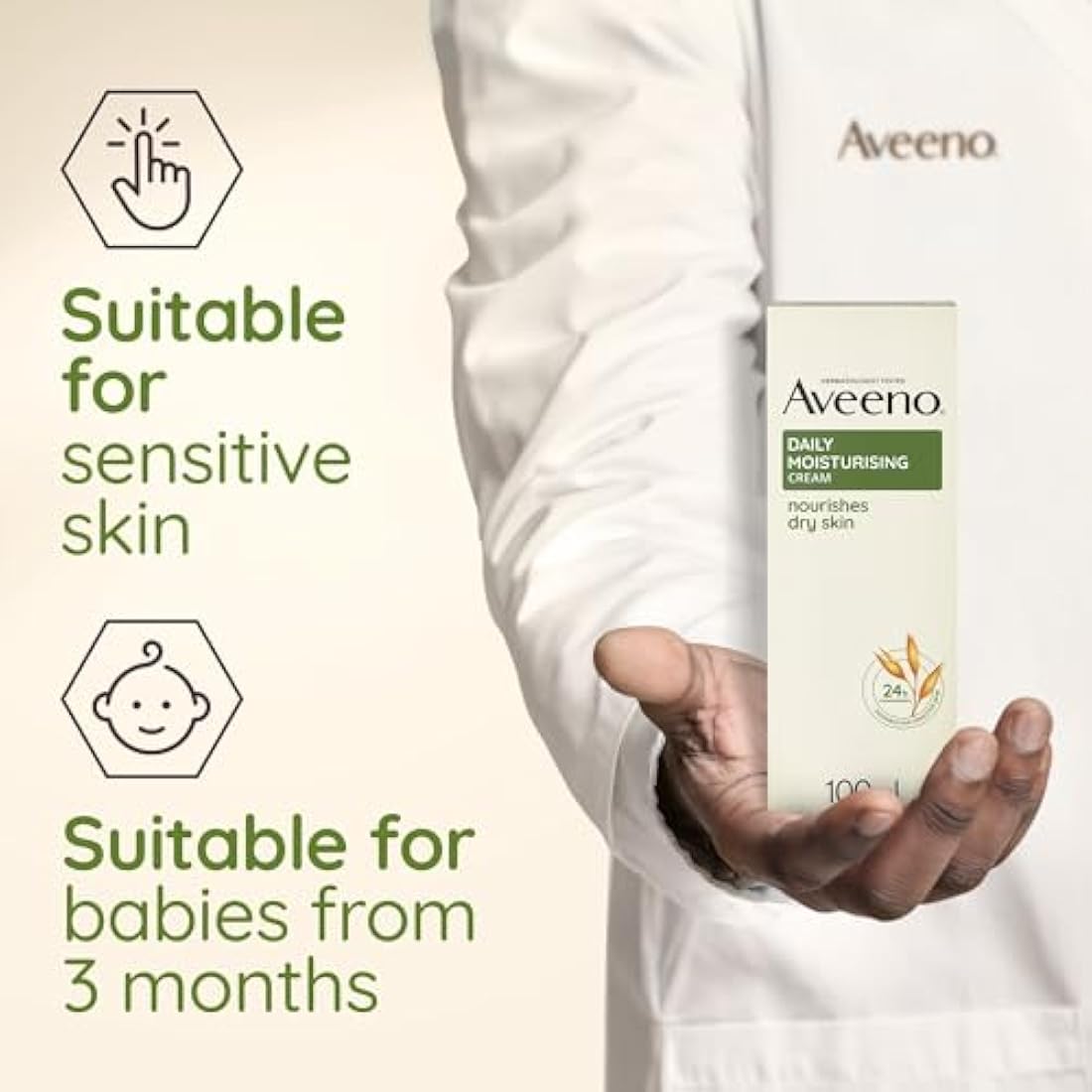 Aveeno Moisturising Cream (1x 100ml), Nourishing Body Lotion with Hydrating Colloidal Oatmeal, Full Body Moisturiser for Dry and Sensitive Skin, Suitable for Adults and Babies from 3 Months