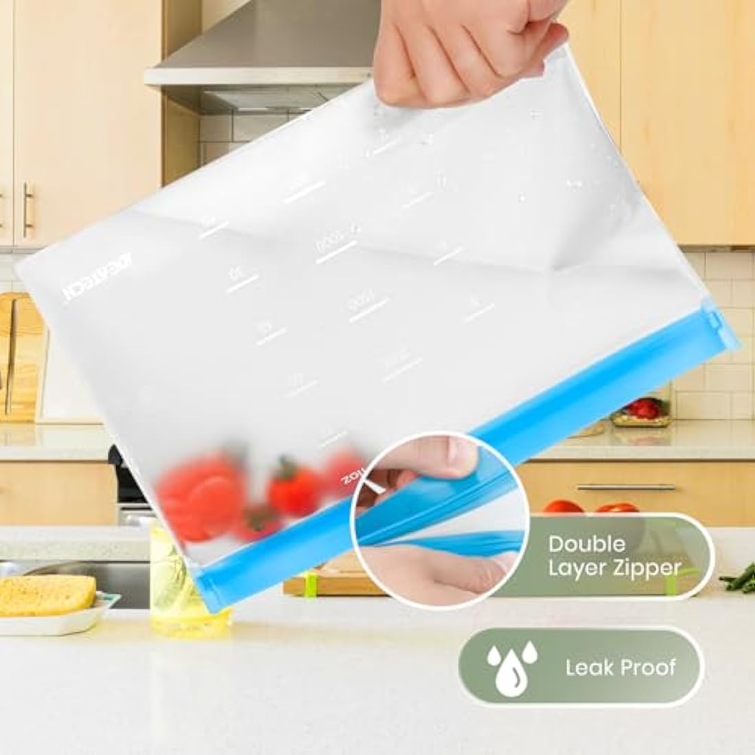 IDEATECH 20 Pack Reusable Freezer Bags, BPA Free Sandwich Bag, Reusable Silicone Food Storage Bag Leak Proof Airtight Container for Lunch, Snacks, Fruits and Vegetables