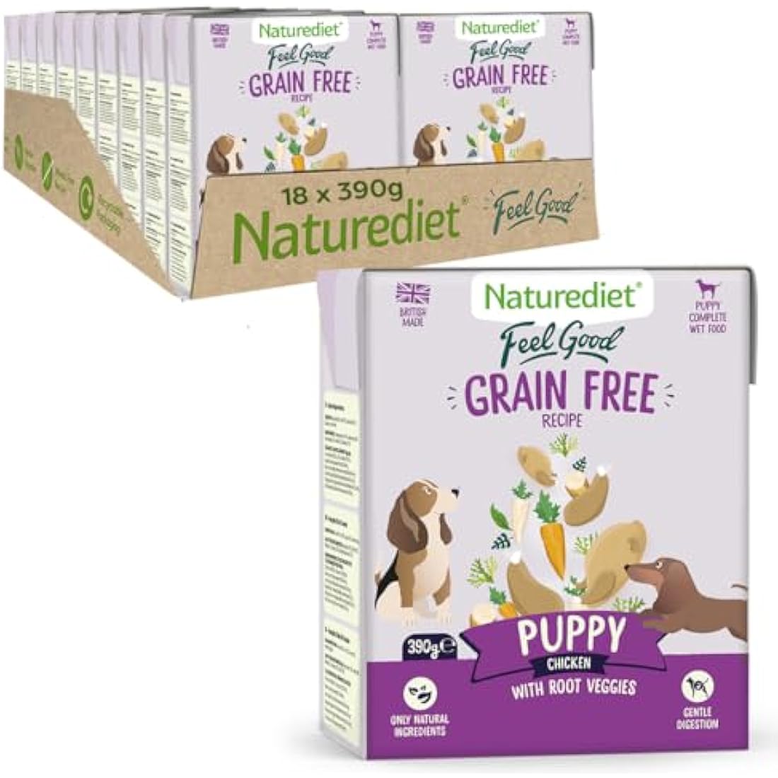 Naturediet - Grain Free Wet Dog Food, Natural and Nutritionally Balanced, Grain Free, Puppy, 390g (Pack of 18)