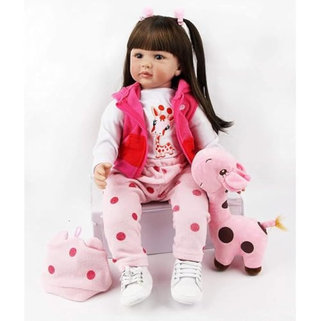 ZIYIUI 24 inches 60 cm Reborn Baby Dolls Soft Silicone Vinyl Realistic Reborn Dolls Girl Lifelike Reborn Dolls Handmade Newborn Reborn Toddler Dolls Black long hair Asian girl Xmas Gifts(24 inches)