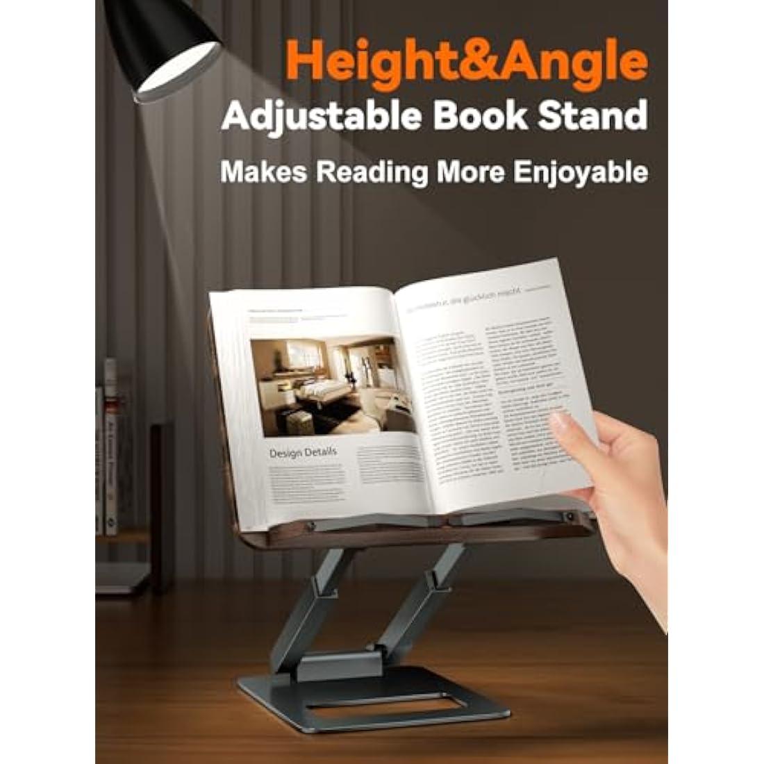 Tounee Telescopic Book Holder Stand, Adjustable Height Pull Out Design Ergonomic Cookbook Stand with Elastic Page Clips Fits All Books (Gray)