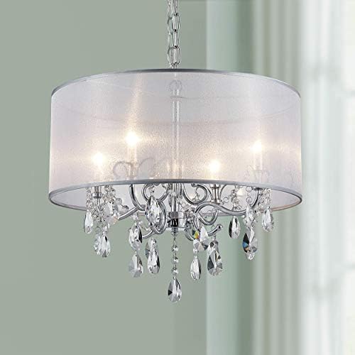 BESTIER Modern Elegant Crystal Pendant Drum Chandelier 4 Light Chrome Lighting Fixture LED Ceiling Light Dia 48 cm x H 45 cm