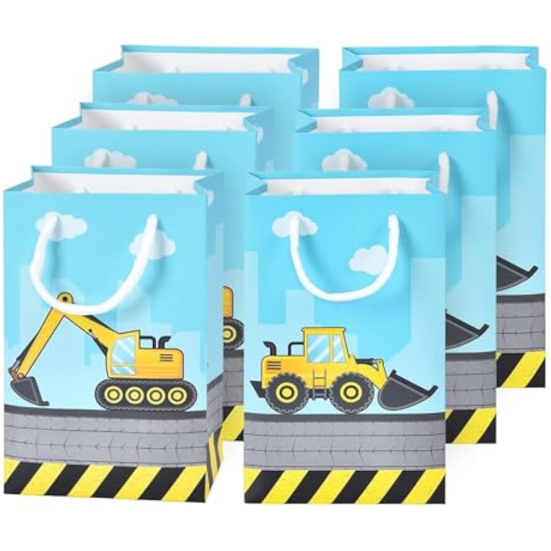 WERNNSAI Construction Party Favor Bags - 16PCS Construction Birthday Party Supplies for Boys Kids Dump Truck Gift Bags for Birthday Baby Shower Supplies Excavator Candies Treats Goodies with Handle