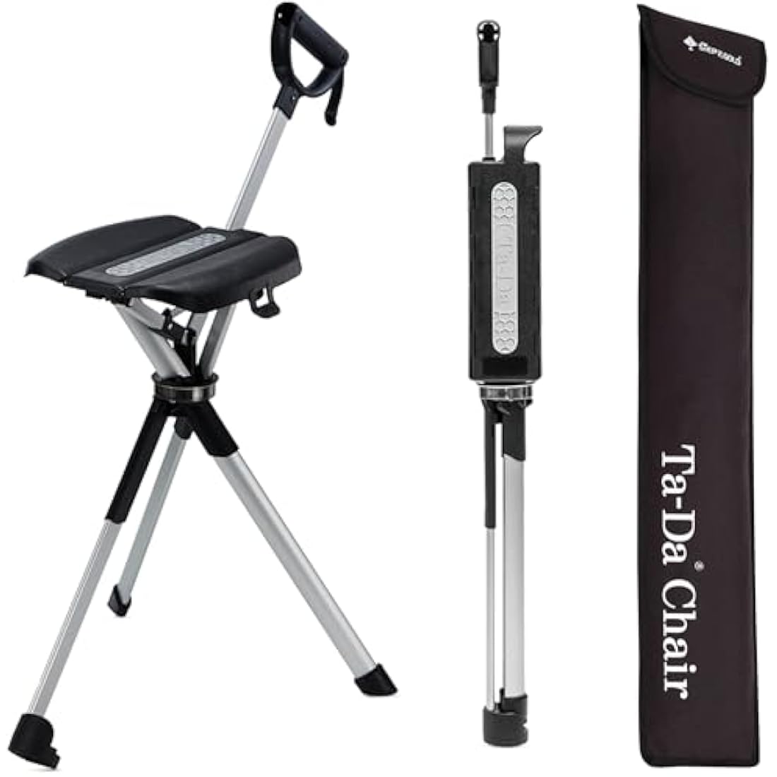 Ta-Da Chair Series 2 - Walking Stick with Seat, Lightweight Aluminium Pole Frame & Sturdy Foldable Stool (up to 136kg), Easy Folding Design, Ideal for Hiking & Outdoor Activities