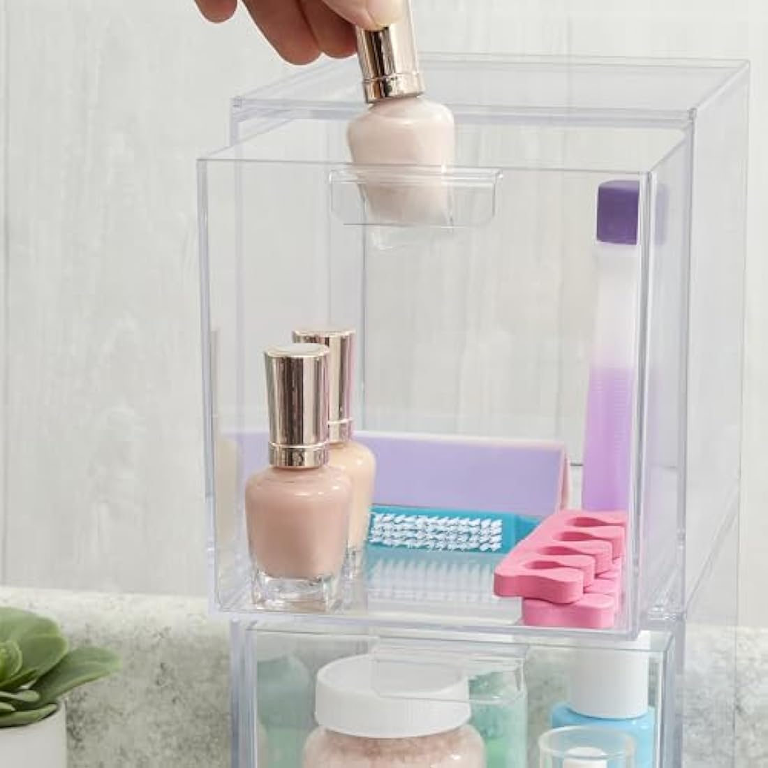 STORi Audrey Stackable Cosmetic Organizer Drawers 6-3/4" Tall | set of 2 Clear