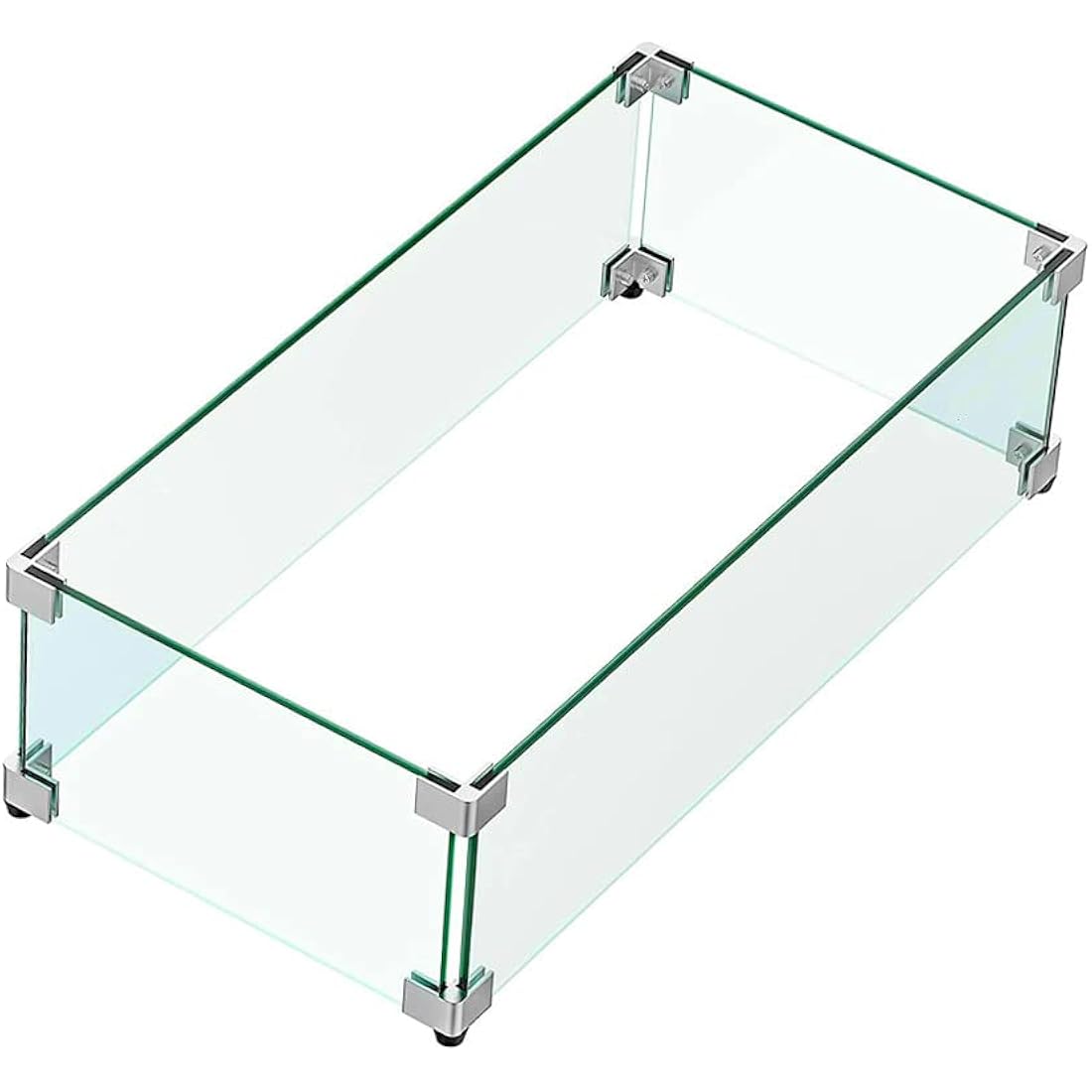 MESIDA 31"x12"x6" Fire Pit Glass Wind Guard, Tempered Glass Firepit Table Shield, Thick and Sturdy, with Hard Aluminum Corner Bracket & Rubber Feet