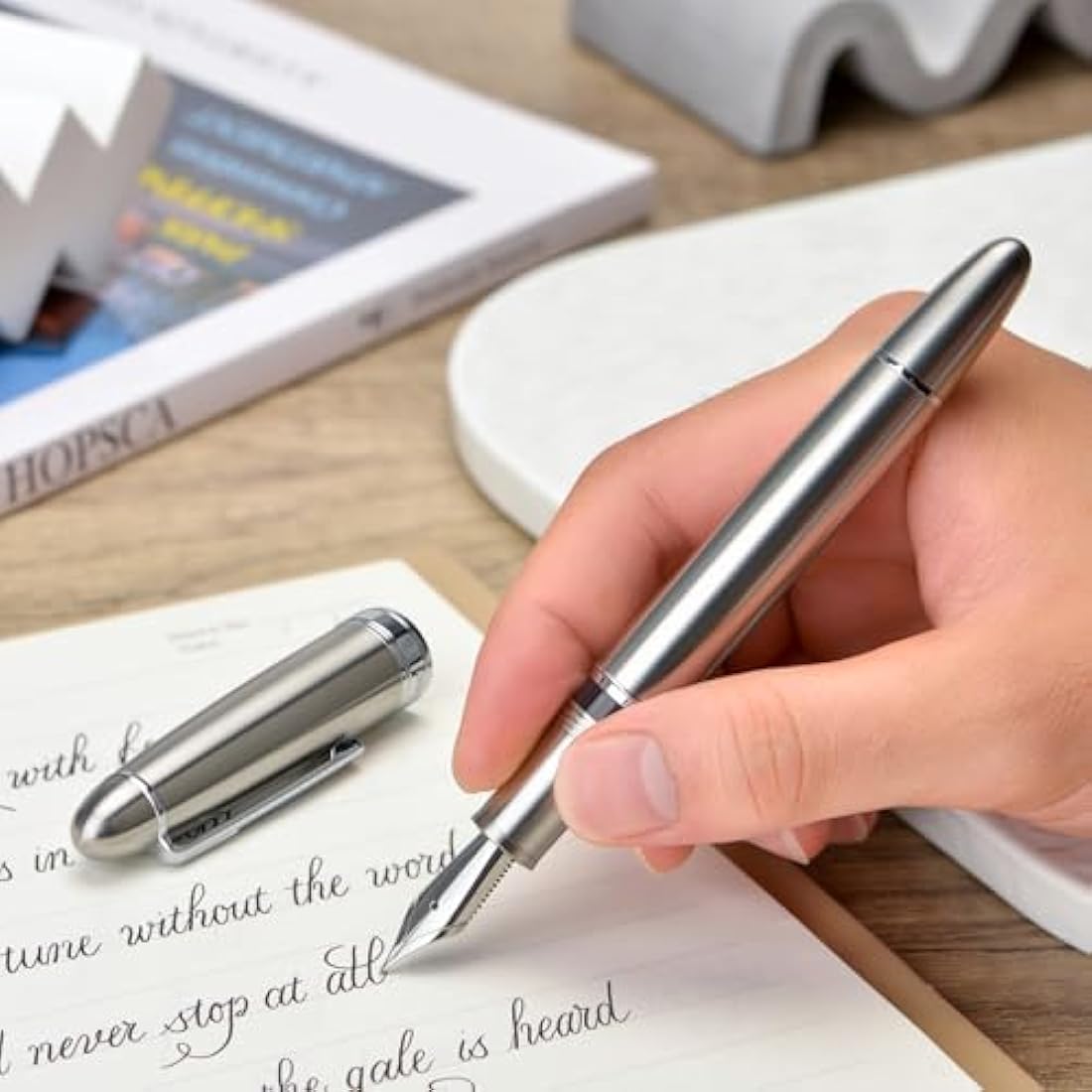 Asvine J16 Solid Titanium Fountain Pen Jowo Fine Nib Piston Filling, Ink Window Design with Wrench and Pen Box