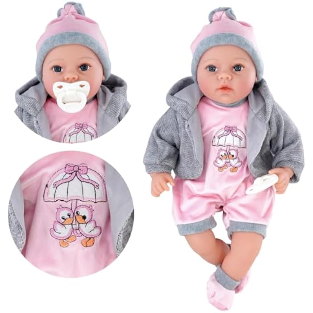 The Magic Toy Shop BiBi Doll Blush Realistic Baby Doll 18" – Soft Vinyl Baby for Girls & Boys with Interactive Sounds & Trendy Outfit – Newborn Girl for Kids 18 Months+