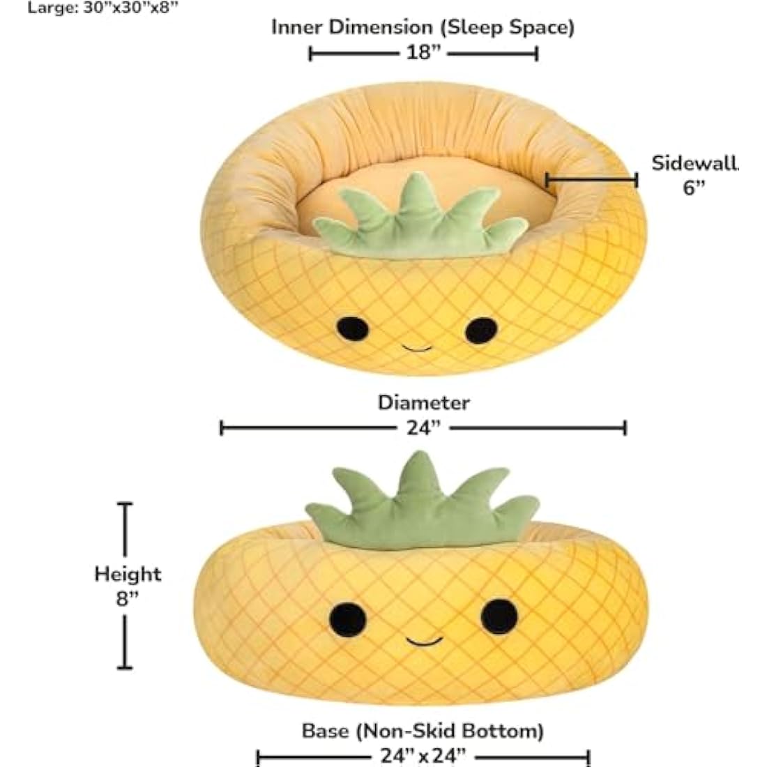 Squishmallows Original 30-Inch Maui Pineapple Pet Bed - Large Ultrasoft Official Plush Pet Bed