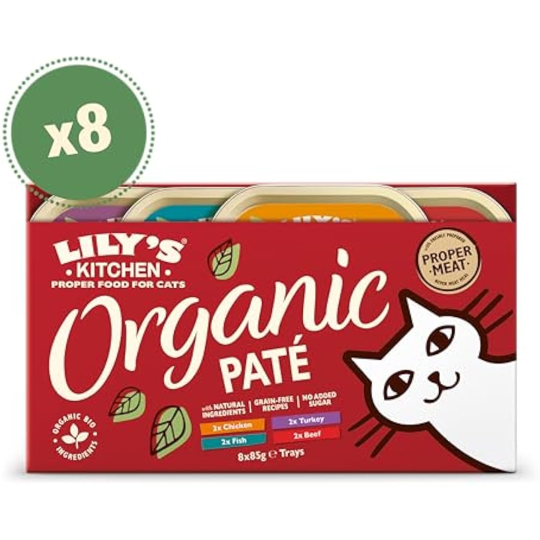 Lily’s Kitchen Made with Natural Ingredients Adult Wet Cat Food Multipack Trays Organic Paté Grain-Free Recipes 4 packs x 8 trays x85g