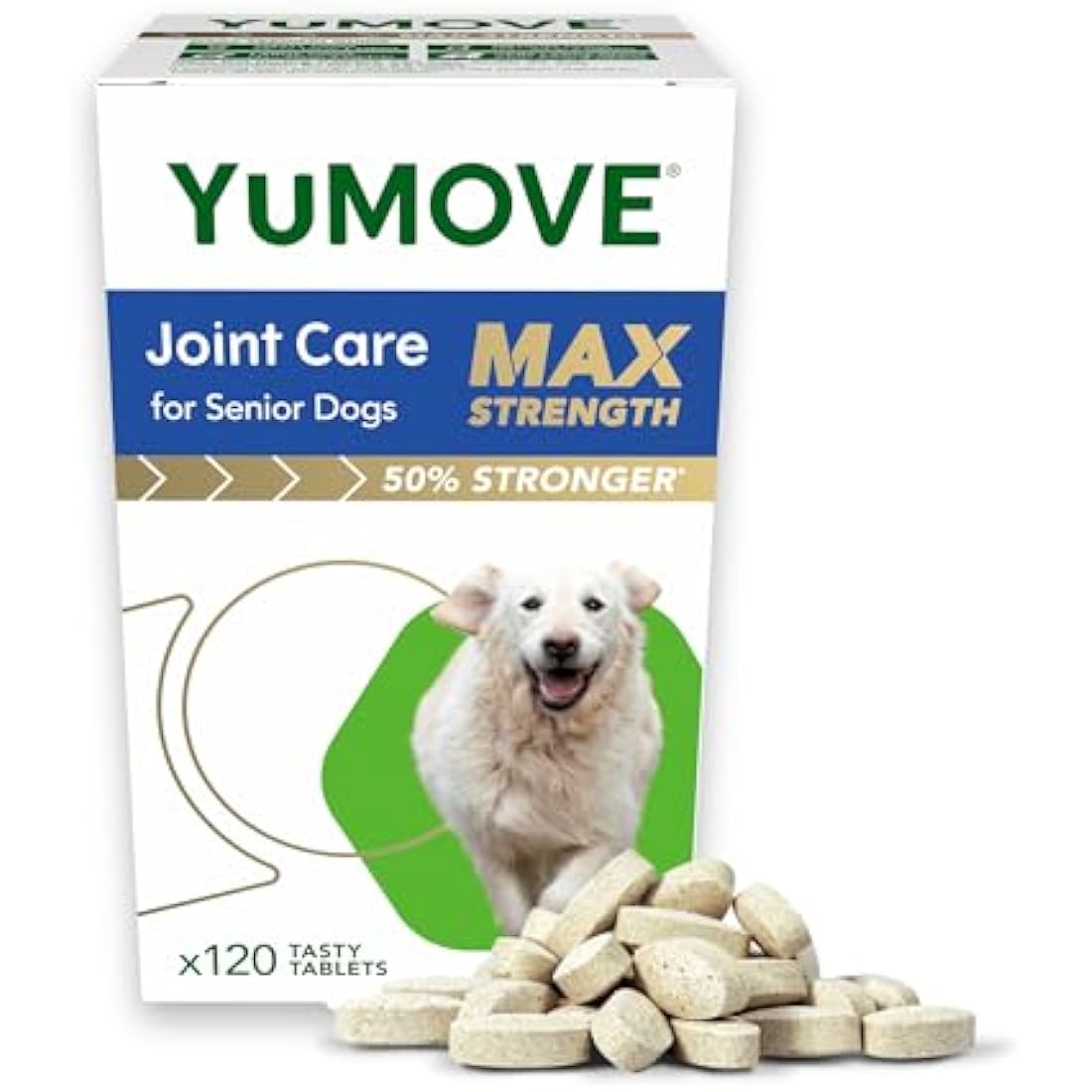 YuMOVE Max Strength Joint Supplement for Senior Dogs, Joint Care with Glucosamine, Chondroitin and Green Lipped Mussel, Age 8+, 120 Tablets