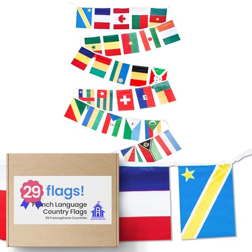 French Language Country Flags - 29 Francophone Countries - Set of 29, Polyester, 8 x 12 Inches