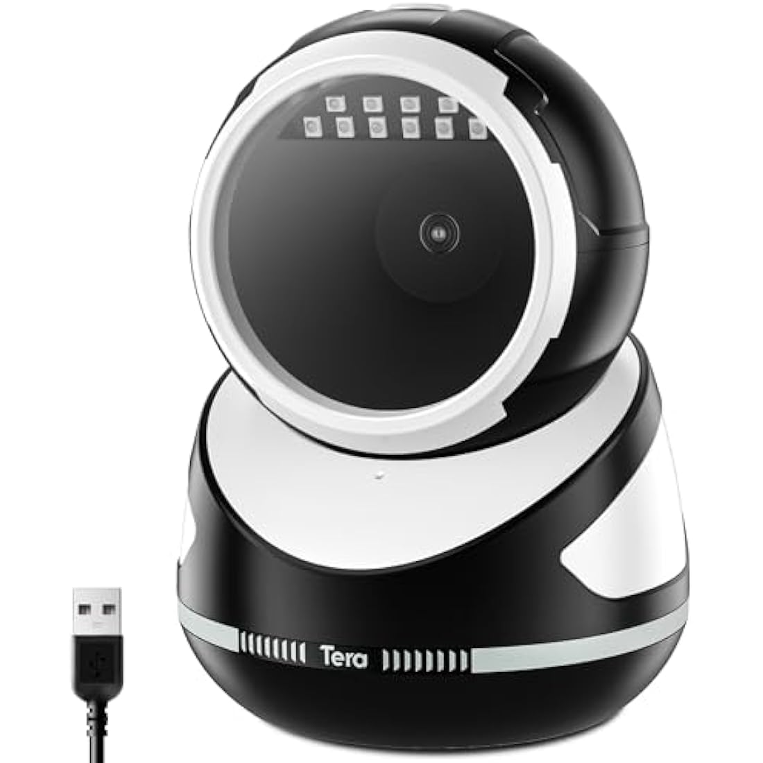 Tera Barcode Scanner Handsfree Omnidirectional: Pro Version Desktop 1D 2D QR USB Wired Adjustable Angle Plug and Play Bar Code Reader for POS Supermarket Retail Store Mobile Payment Model 9800 White
