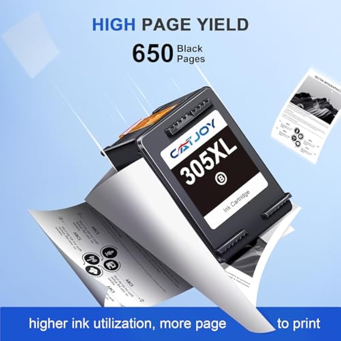 CATJOY 305XL Ink Cartridges Black Replacement for HP Printer Ink 305，Printer Ink Cartridge 305XL Black for HP Envy 6000 6020 6032 Pro 6400 6430 DeskJet 2810e 2800e 2820e 2700 2710 2720 (2 Black Pack)