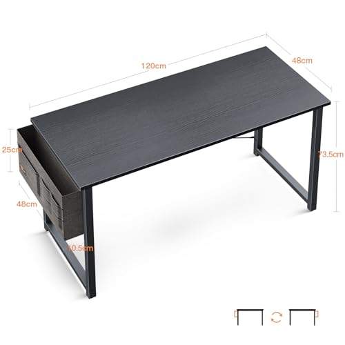 ODK Computer Writing Desk, Sturdy Home Office PC Table, Work Desk with Storage Bag and Headphone Hook (Black, 120 x 48 cm)