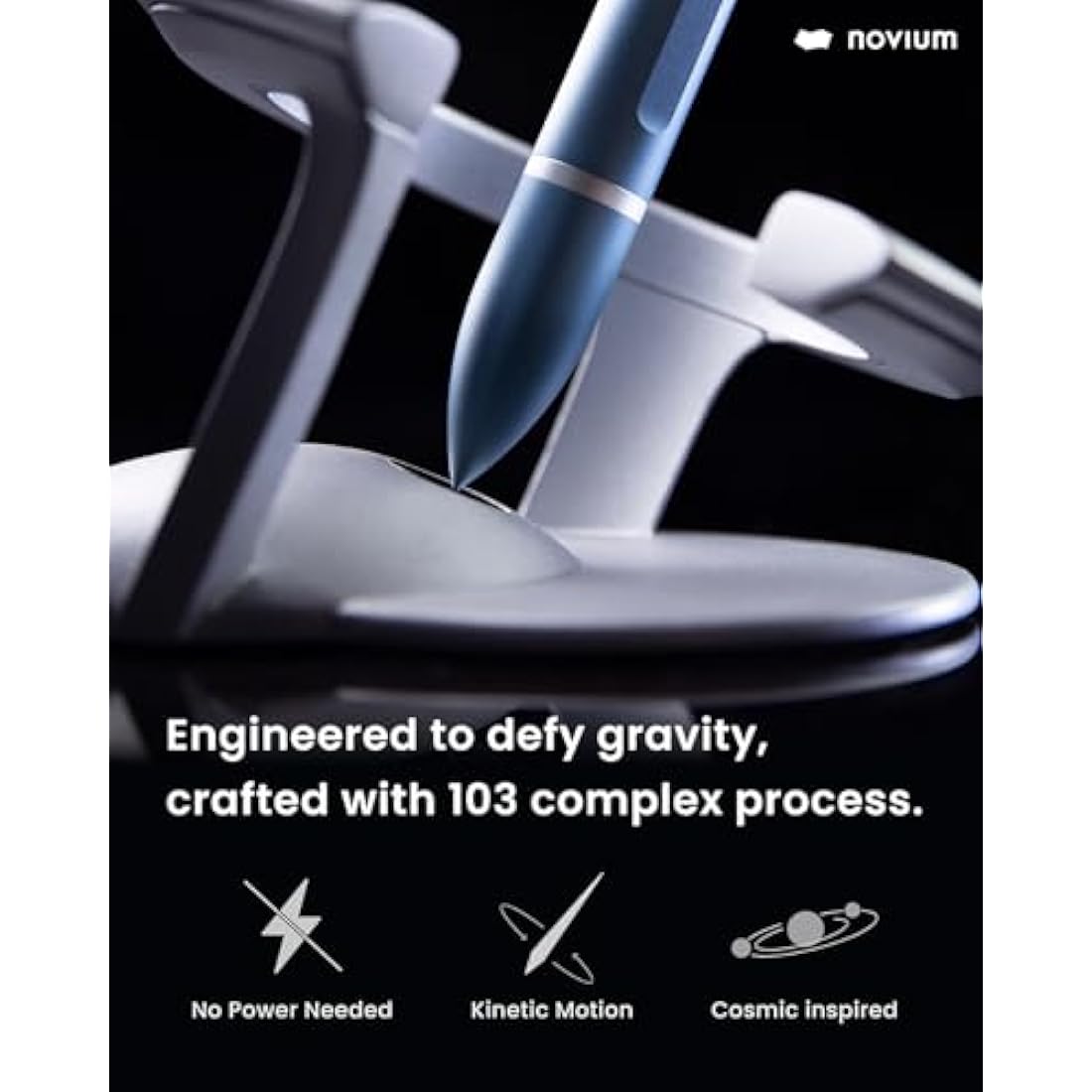 novium Hoverpen Interstellar - Futuristic Luxury Pen Made with Aerospace Alloys, Unique Aesthetic, Free Spinning Executive Pen, Mens Birthday Gift Ideas (Neptune Blue)