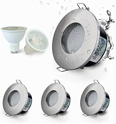 4XSweier LED Recessed IP65 Waterproof Downlight with LED GU10 Cool White 6000K GU10 Base for Bathroom and Kitchen Ceiling Spotlight, Downlight Cutout 68mm Non Dimmable