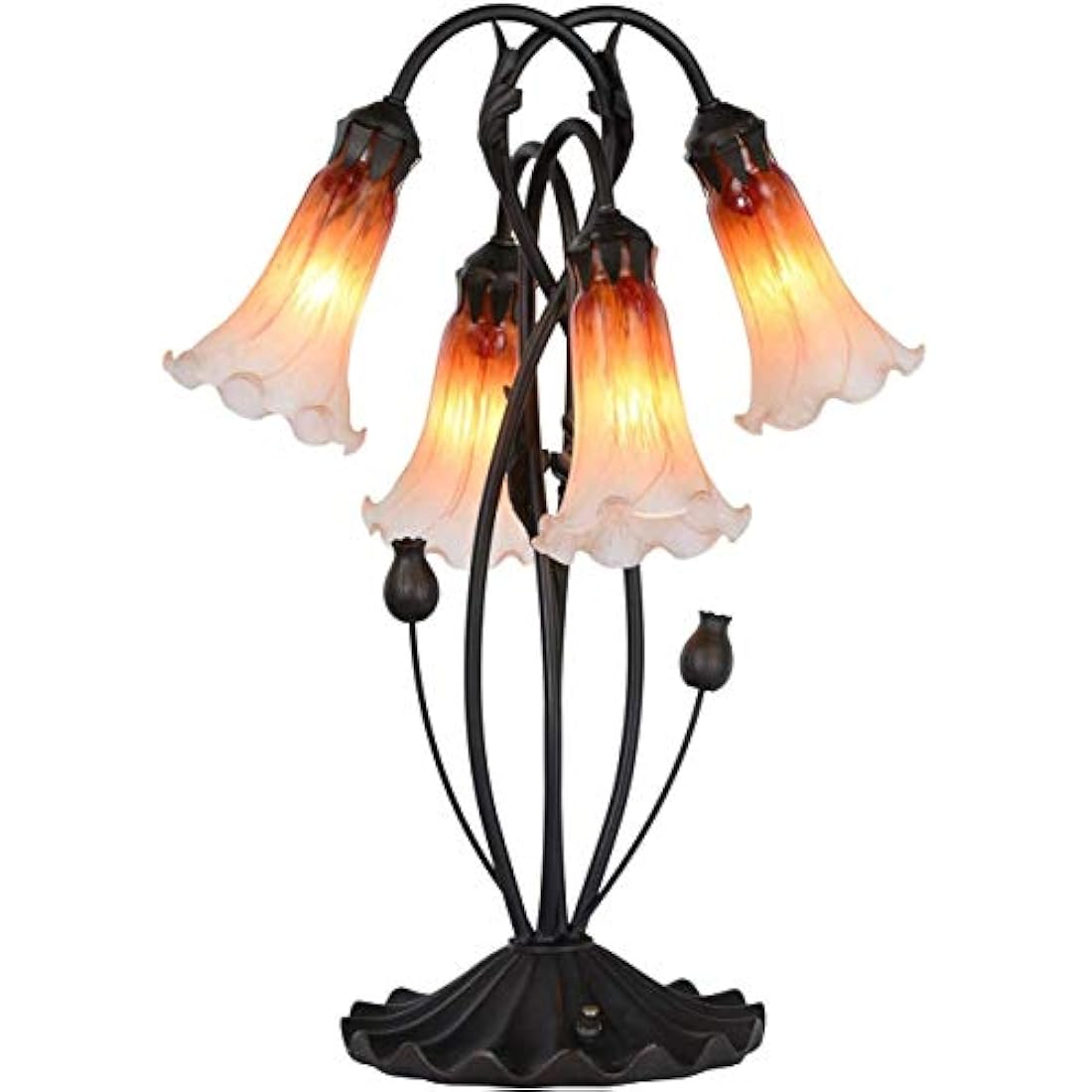 Bieye L30699 Lily Flower Blown Glass Accent Table Lamp for Living Room Bedroom Decoration (4-Light, Orange)