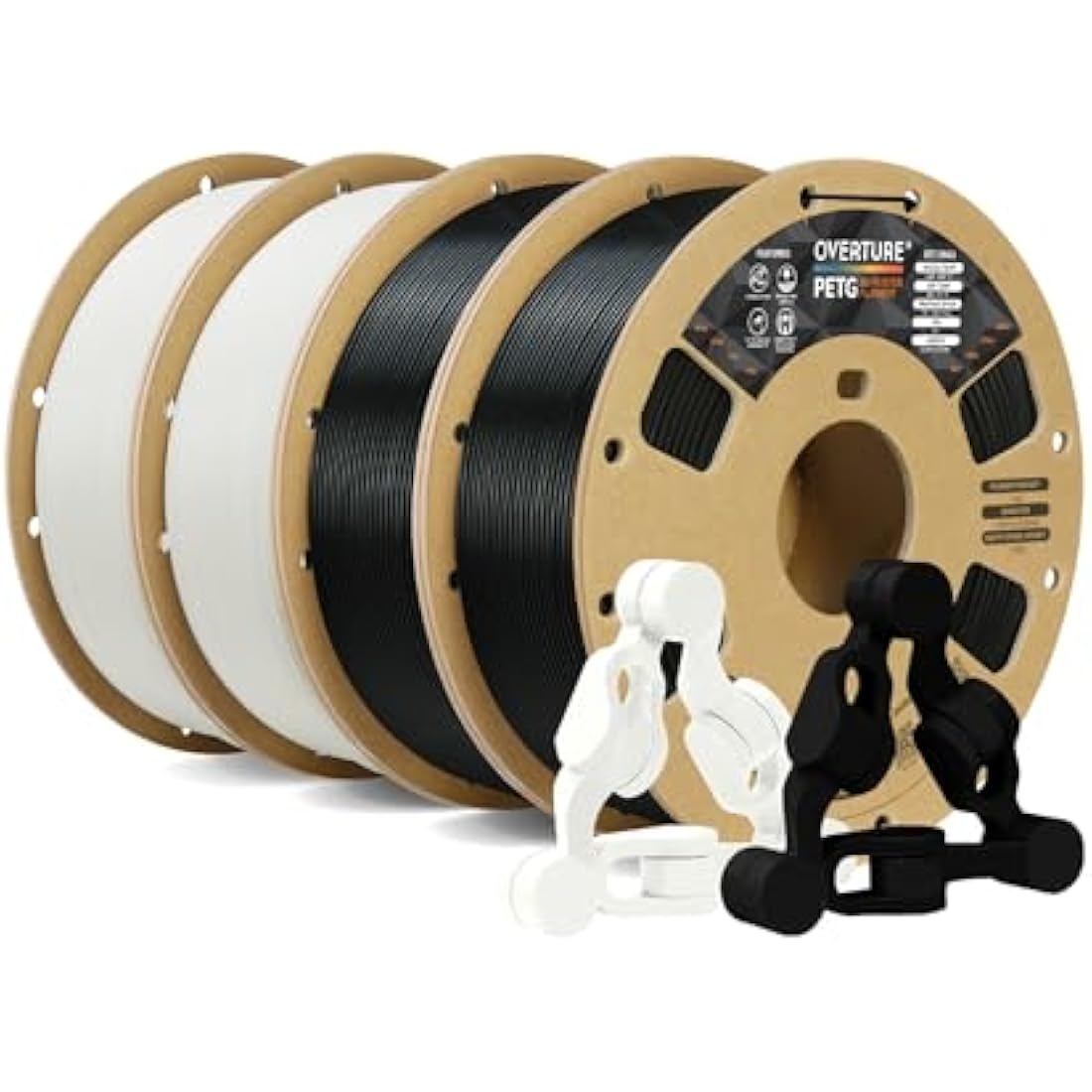 OVERTURE PETG 3D Printer Filament 1.75mm, Neatly Wound Durable PETG, 4kg Spool (4 * 1kg), Strong Toughness Filament, Accuracy +/- 0.02mm, Fit Most FDM Printers (Black*2+White*2)