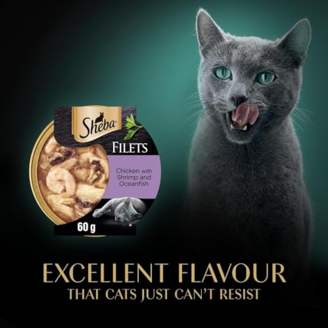 Sheba Fillets Cat Food Tray with Chicken, Shrimp and Ocean Fish in Gravy 2x16x60g