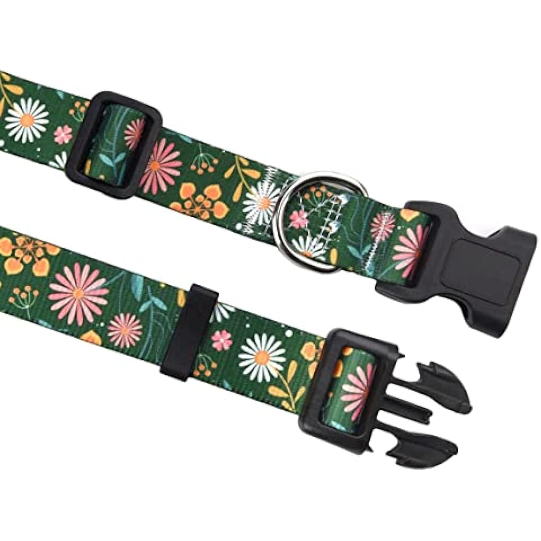 Mihqy Dog Collar and Lead Set with Bohemia Floral Tribal Geometric Patterns - Soft Ethnic Style Collar Adjustable for Small Medium Large Dogs(Dark Green Flower Set,L)